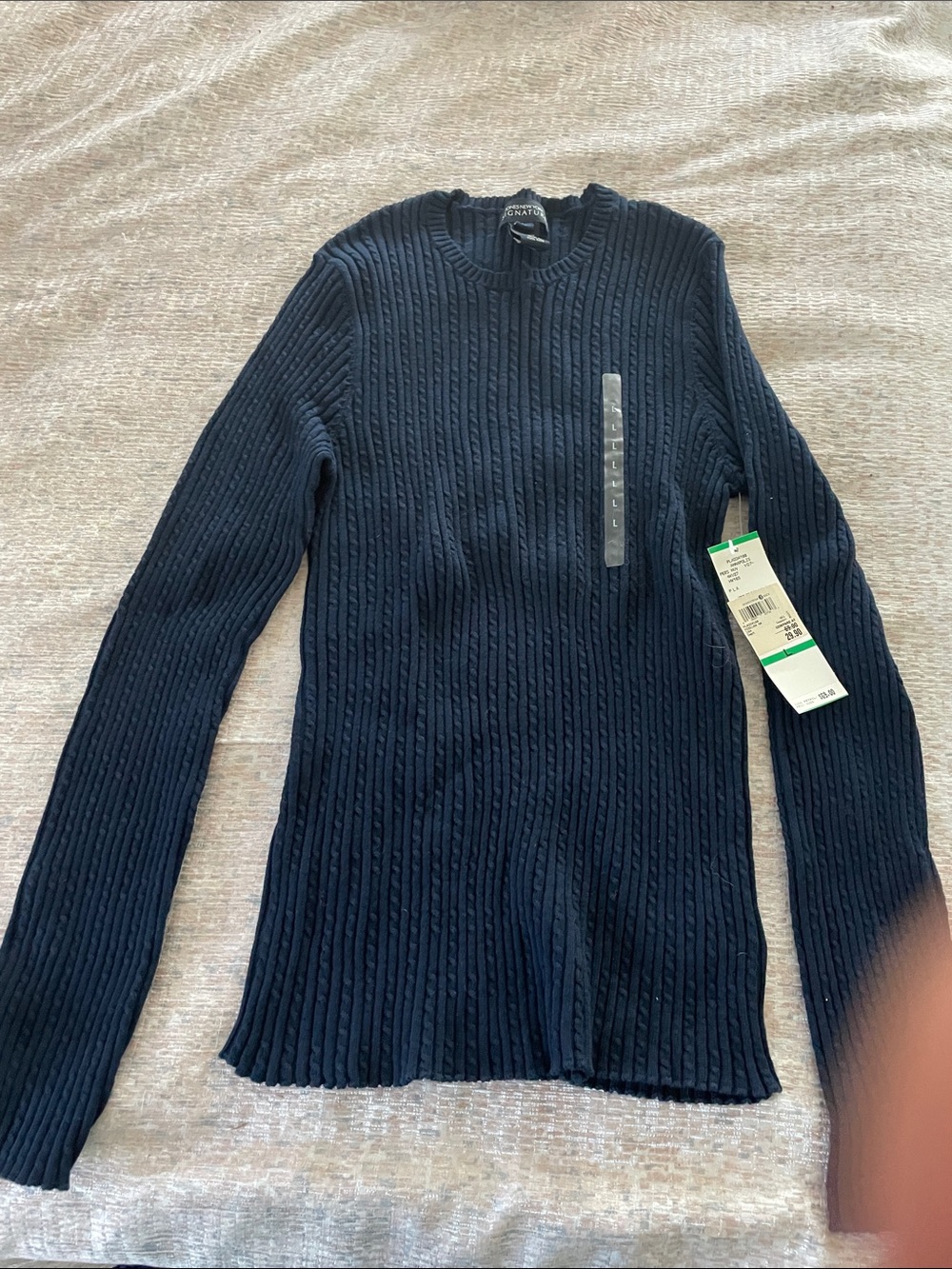 Jones New York Navy Ribbed Crewneck Sweater